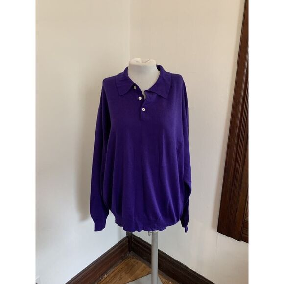 Peter Millar VTG Purple Silk Wool Cashmere Polo Sweater XL NWT Collar Button - Picture 3 of 14